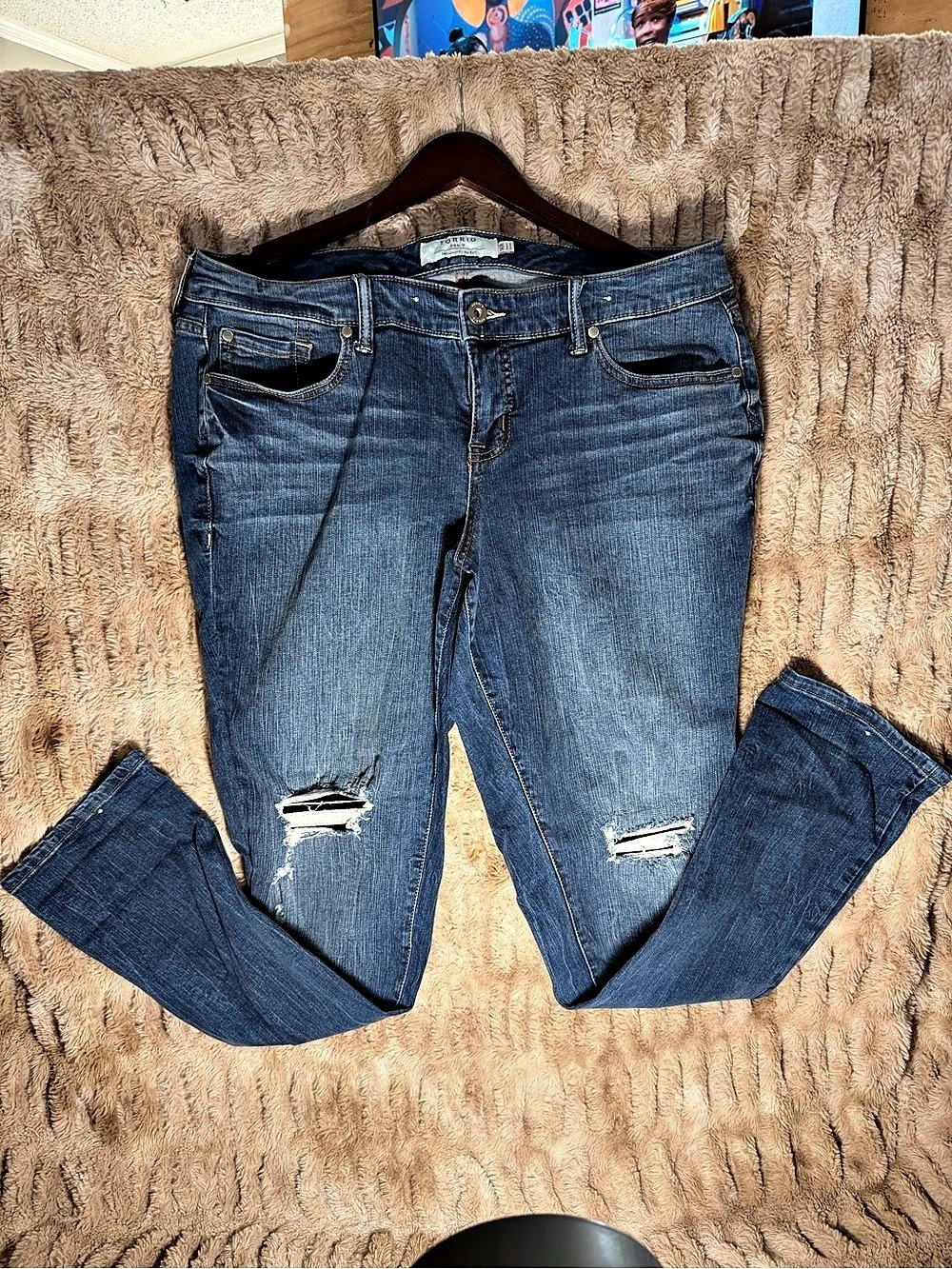 Torrid Denim Distressed Skinny Jeans in Blue Size 16R